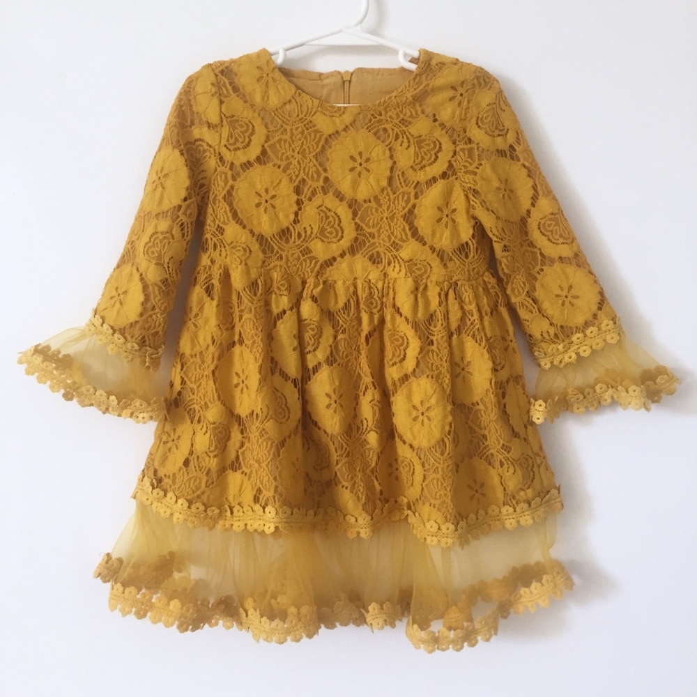 Crochet Lace Yellow Gold Dress 5T